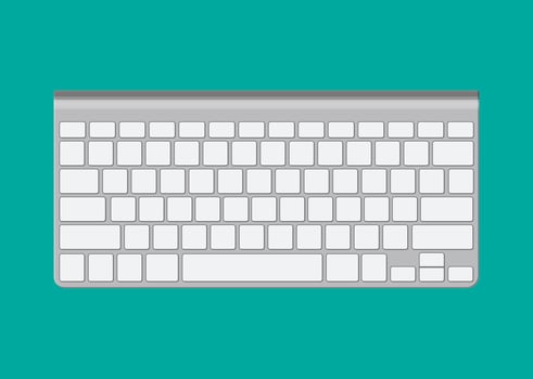 Modern aluminum computer keyboard. Wireless input device. Vector illustration in flat style