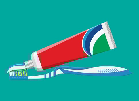 Toothbrush, toothpaste. Brushing teeth. Dental equipment. Hygiene and oralcare. Vector illustration in flat style