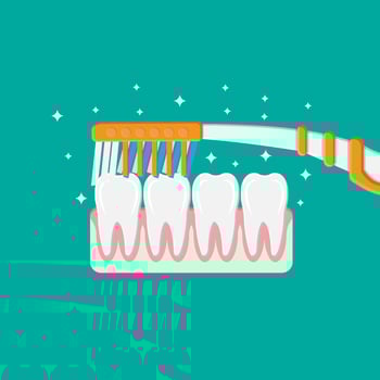 Toothbrush cleans teeth. Brushing teeth. Dental equipment. Hygiene and oralcare. Vector illustration in flat style