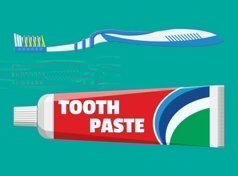 Toothbrush, toothpaste in tube. Brushing teeth. Dental equipment. Hygiene and oralcare. Vector illustration in flat style