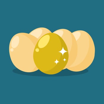Golden eggs and ordinary eggs. Contrast concept. Vector illustration