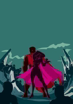 Superhero Couple Back to Back Silhouette vector