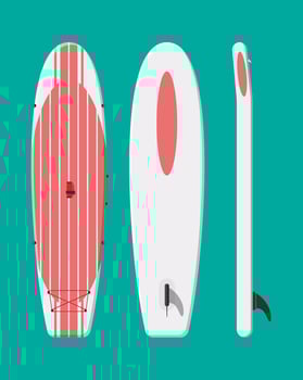 Modern surfboard. Surfing board isolated on white. Vector illustration in flat style