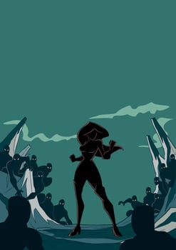Superheroine Ready for Battle Silhouette vector