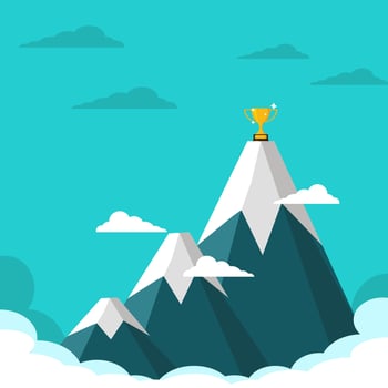The trophy is on the highest mountain. Concept of the reward of high life vector