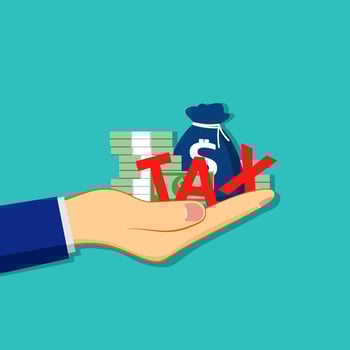 Businessman hand holding money and taxes. Tax refund ideas. vector