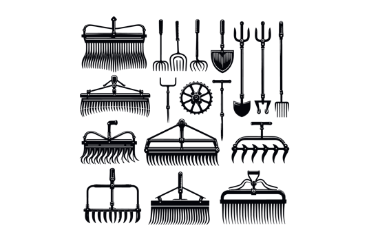 AI generated Set of Harrows Farm Tools Illustration Silhouette PNG File