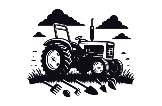 AI generated Tractor Farm Tools Illustration Silhouette PNG File