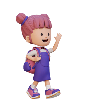 3D happy girl character walking and waving hand png