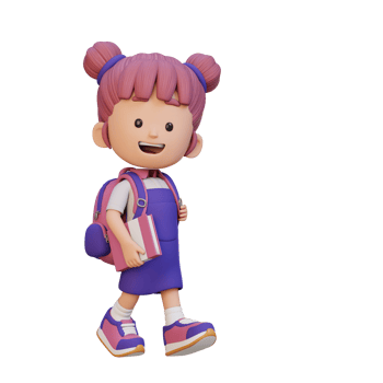 3D happy girl character walking go to school holding book png
