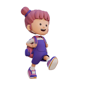 3D happy girl character walking go to school holding bag png