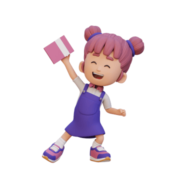 3D happy girl character holding book png
