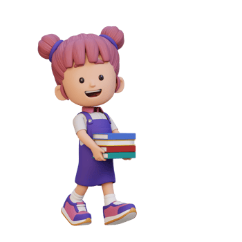 3D happy girl character holding book png