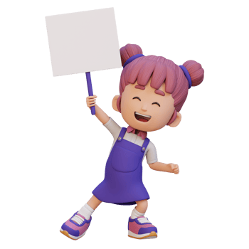 3D girl character holding a blank placard png
