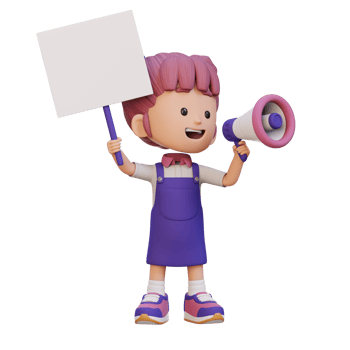 3D girl character holding a blank placard png