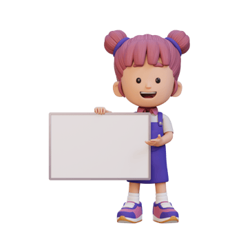 3D girl character holding a blank placard png