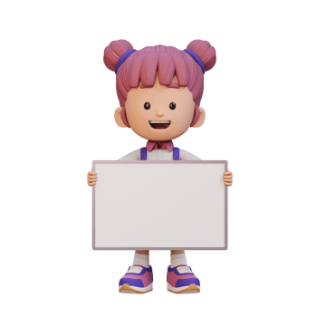 3D girl character holding a blank placard png