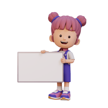 3D girl character holding a blank placard png