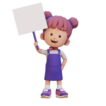 3D girl character holding a blank placard png