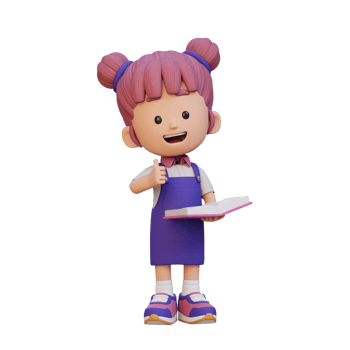 3D happy girl character reading book png