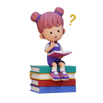 3D girl character get confused when reading a book png