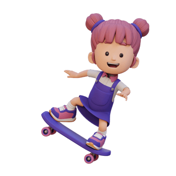 3D girl character ride skateboard png