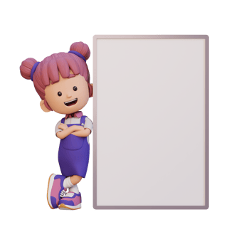 3D girl character holding a blank placard png