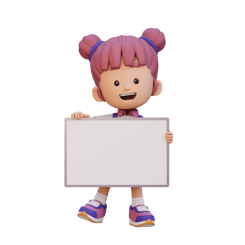 3D girl character holding a blank placard png