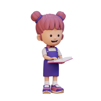 3D happy girl character reading book png
