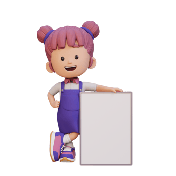 3D girl character holding a blank placard png