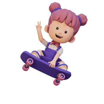 3D girl character ride skateboard png