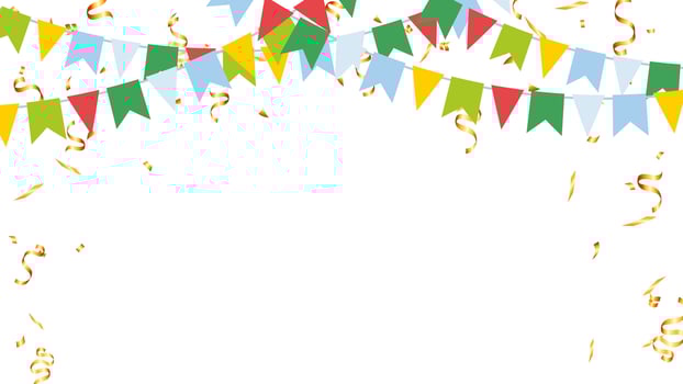 Christmas and new year party flags and confetti. celebration, birthday. vector illustration