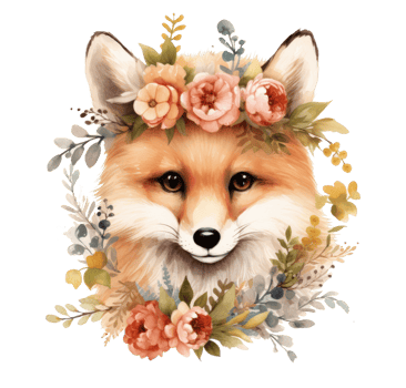 AI generated a little fox wearing flowers in a wreath png