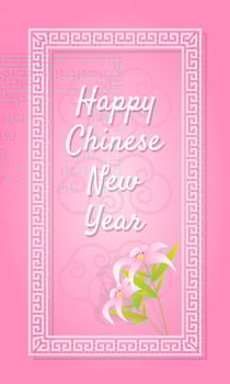 Happy Chinese New Year with pink background and flowers vector