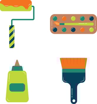 Set of Art Supplies. With Flat Cartoon Design. Vector Illustration.