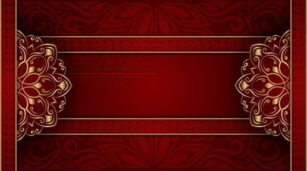 Red background with golden mandala vector