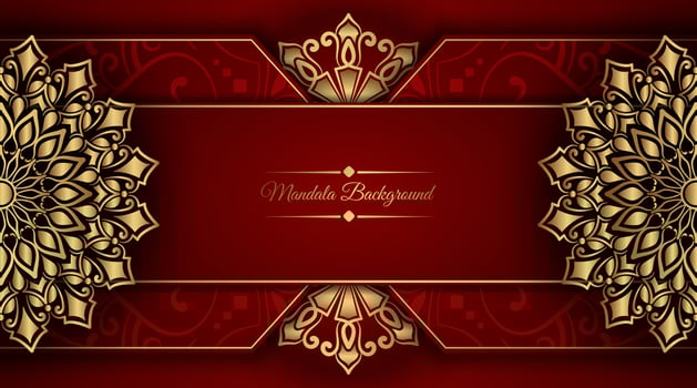 Red background with golden mandala ornament vector