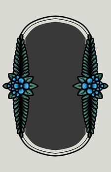 border frame with an arrangement of leaves and flowers vector