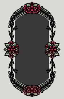 border frame with an arrangement of leaves and flowers vector