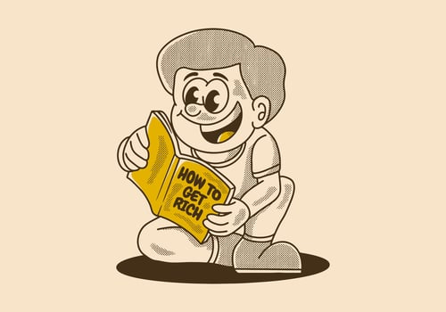 Vintage illustration of a boy reading a book vector