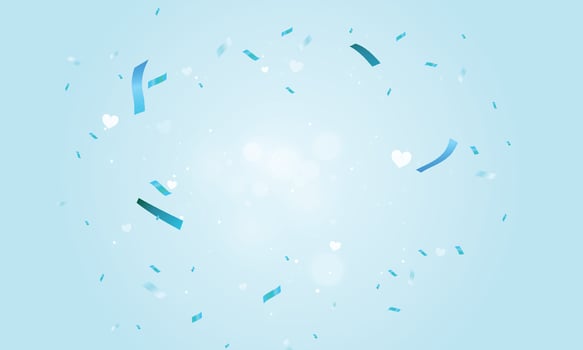 Vector luxury background with blue confetti and hearts