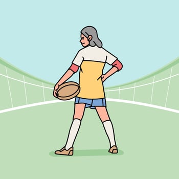 Rugby football  character players action Athlete field line style illustration vector