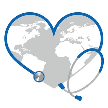 World map and stethoscope vector