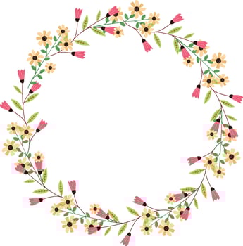 Beautiful round frame with wild flowers. Flat style. for decoration of invitations, greeting cards, print design vector
