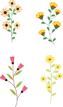 Collection of wild flowers in a natural and realistic style. Botanical, decorative wildflowers. Flat vector hand drawn illustration isolated on white background