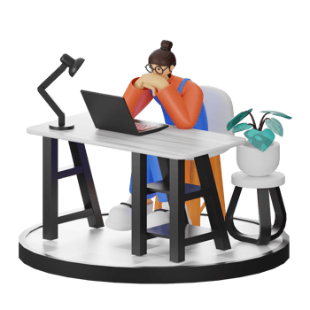 A Teenage Girl's Journey in 3D Illustration at the Computer Desk png