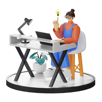 A Teenage Girl's Journey in 3D Illustration at the Computer Desk png