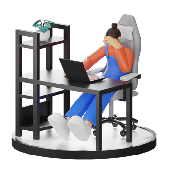 A Teenage Girl's Journey in 3D Illustration at the Computer Desk png