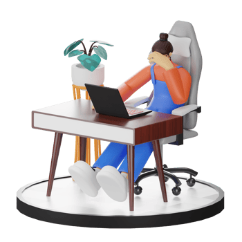 A Teenage Girl's Journey in 3D Illustration at the Computer Desk png