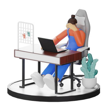 A Teenage Girl's Journey in 3D Illustration at the Computer Desk png